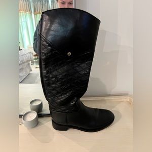 Black leather tory burch boots